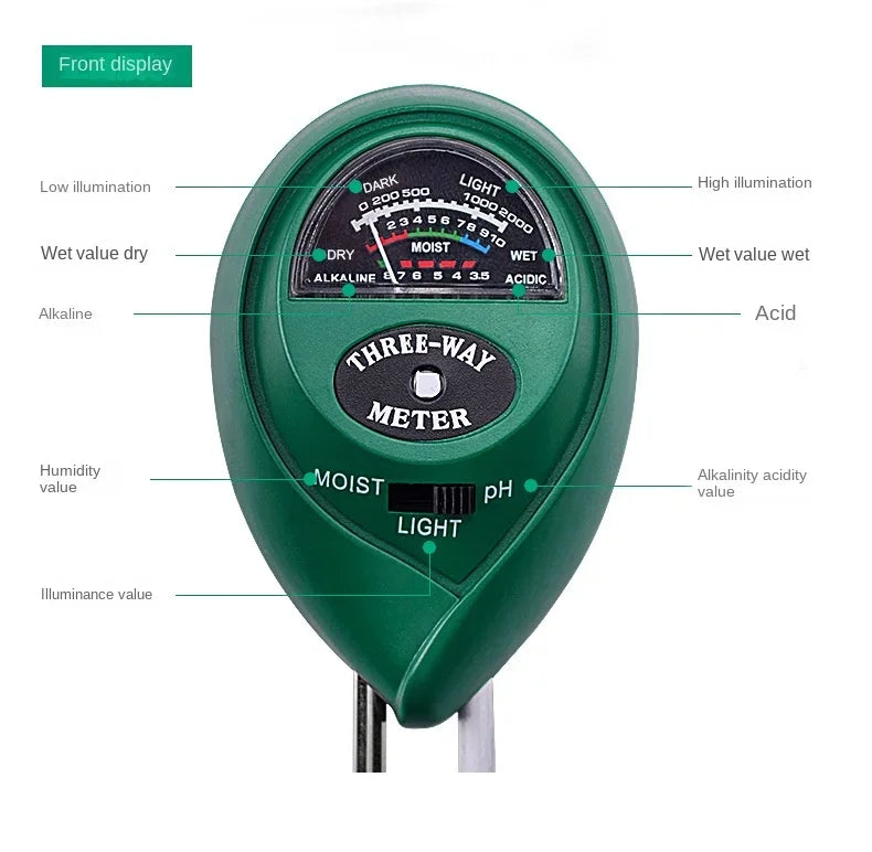 3 in 1 Soil PH Meter Sunlight Moisture PH Tester Flower Meter Garden Soil Humidity Sensor Plants Acidity Hygrometer