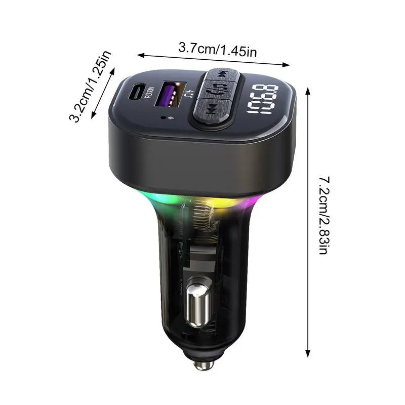 Bluetooth FM Transmitter with Car Charger USB QC 3.0 and USB-C 18W C2, Black