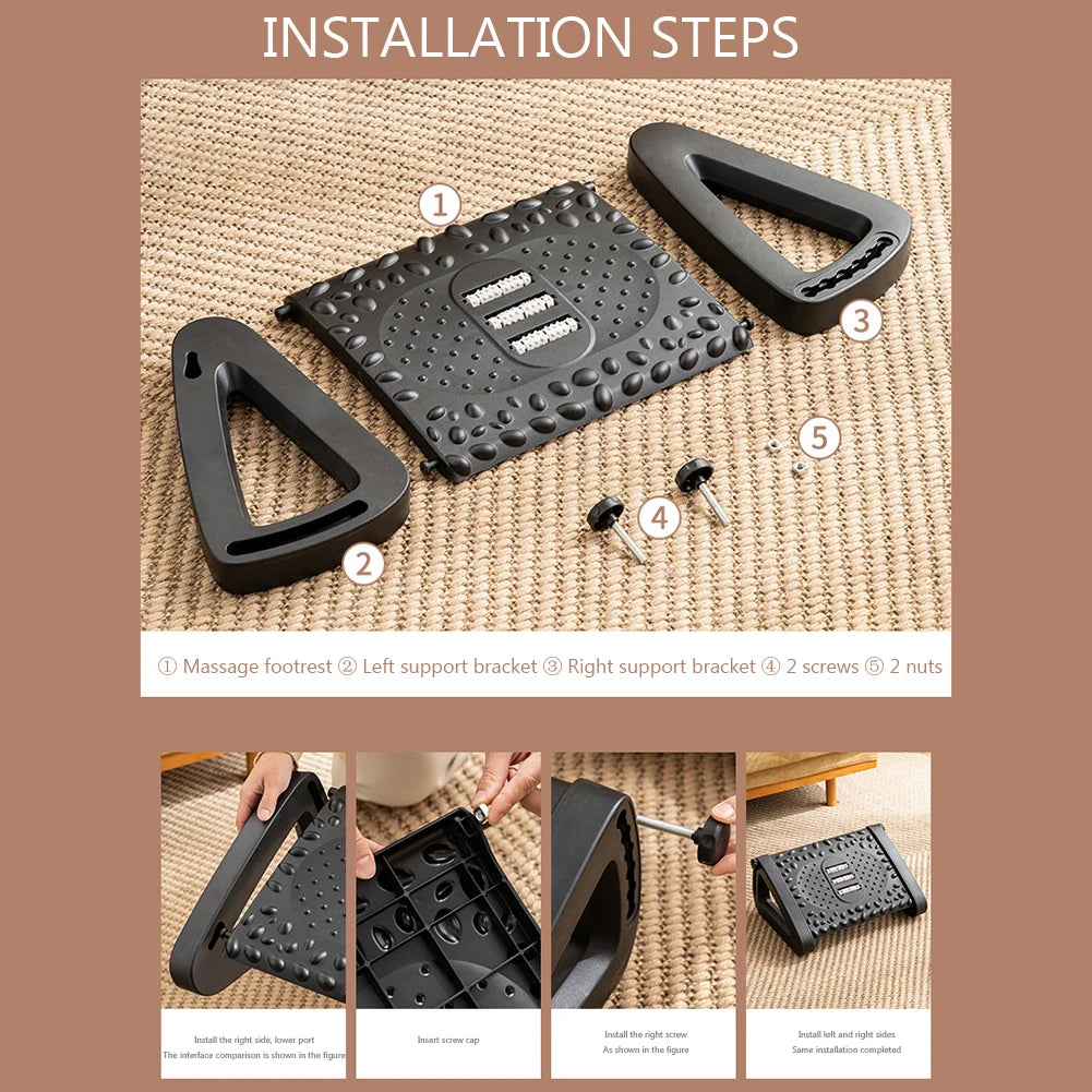 Ergonomic Office Footrest with Adjustable Massage Rollers – Perfect for Home and Work