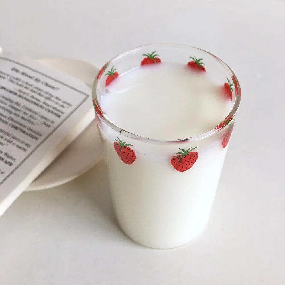 Adorable Strawberry Glass Cup with Straw