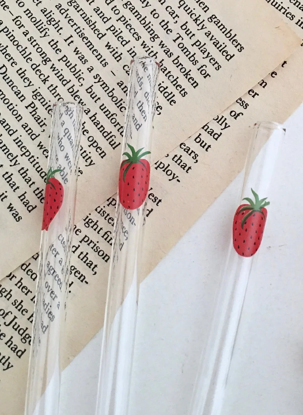 Adorable Strawberry Glass Cup with Straw