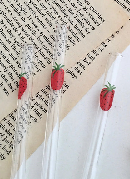 Adorable Strawberry Glass Cup with Straw