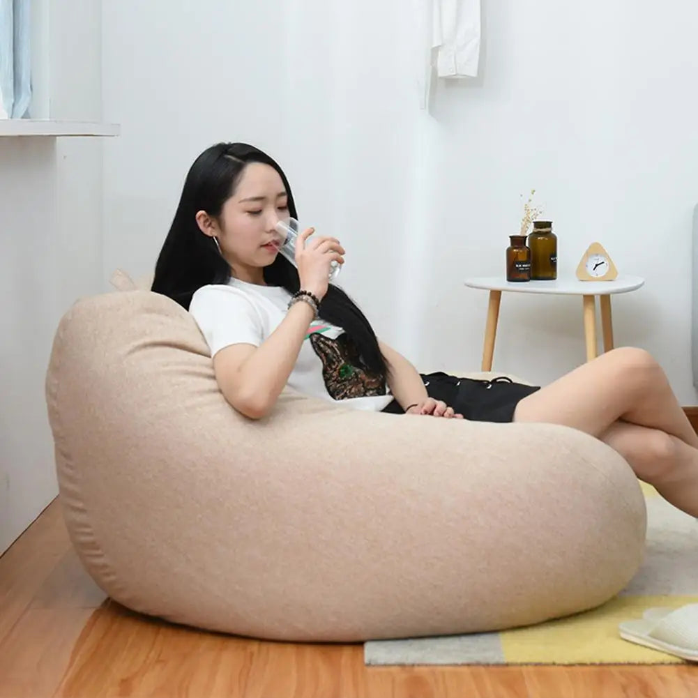Large and Small Lazy Sofa Cover Chairs - Linen Cloth Lounger Seat