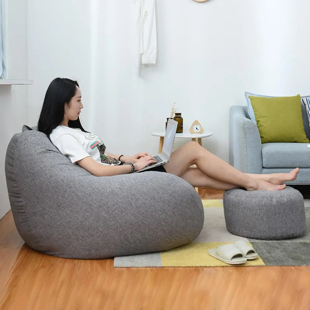 Large and Small Lazy Sofa Cover Chairs - Linen Cloth Lounger Seat