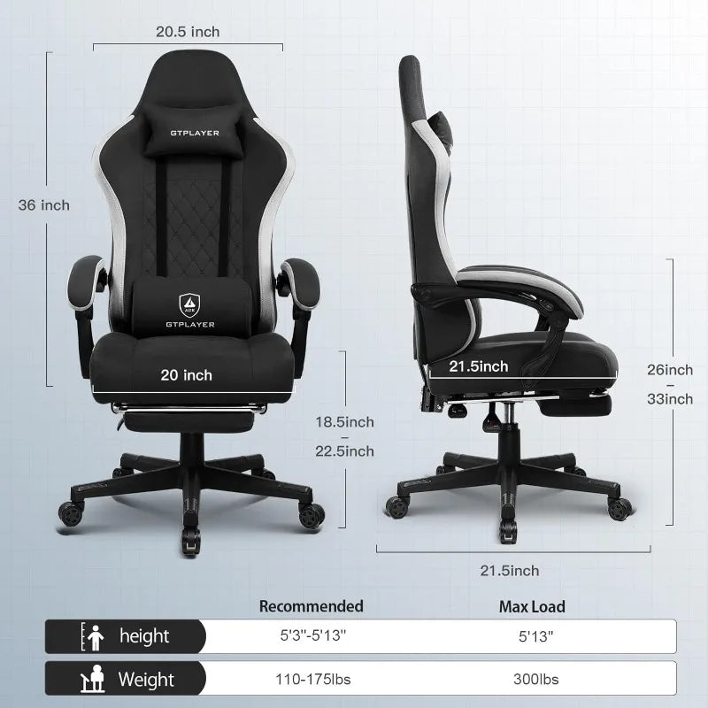 Gaming Chair with Footrest Fabric Office Chair Pocket Spring Cushion and Linkage Armrests, High Back Ergonomic Computer Chair