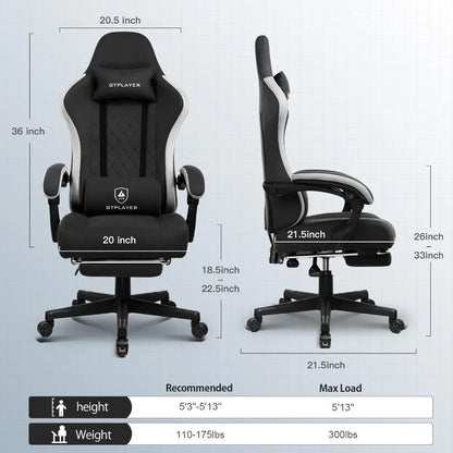 Gaming Chair with Footrest Fabric Office Chair Pocket Spring Cushion and Linkage Armrests, High Back Ergonomic Computer Chair