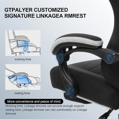 Gaming Chair with Footrest Fabric Office Chair Pocket Spring Cushion and Linkage Armrests, High Back Ergonomic Computer Chair