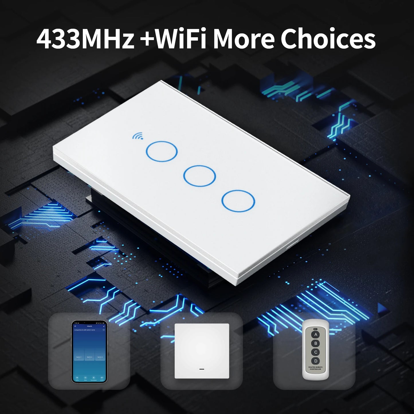 Smart WiFi & Bluetooth Wall Switch - Touch Sensor LED Light Switches