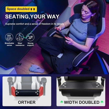 Gaming Chair with Footrest Fabric Office Chair Pocket Spring Cushion and Linkage Armrests, High Back Ergonomic Computer Chair