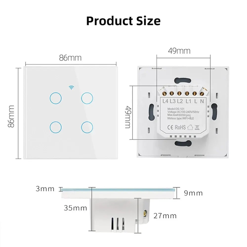WiFi Smart Switch EU Light Wall Touch Switch Need Neutral Wire Tuya Smart Life Work with Alexa Google Home