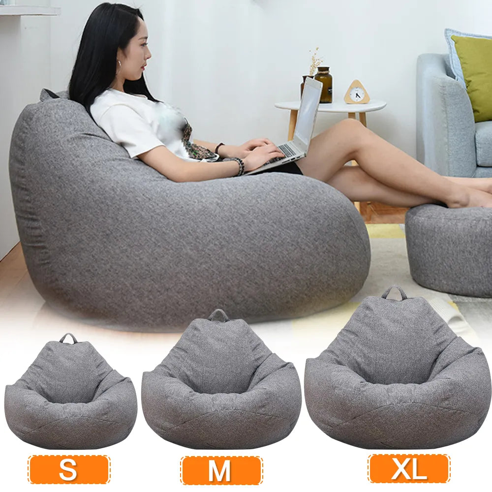 Large and Small Lazy Sofa Cover Chairs - Linen Cloth Lounger Seat