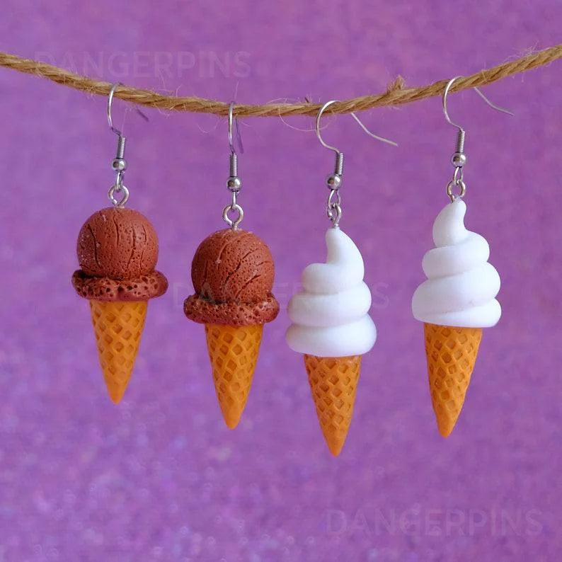 Vanilla & Chocolate Ice Cream Cone Earrings