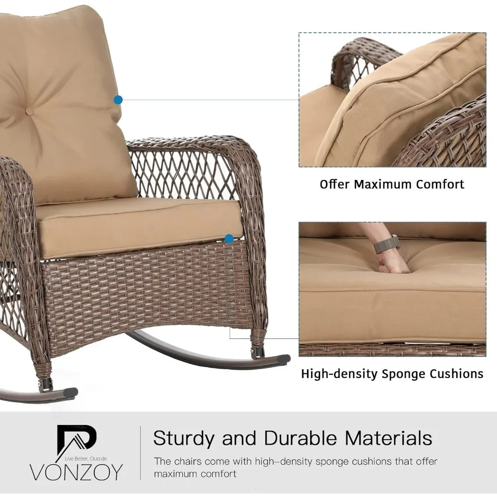 New Patio Furniture Set - 3 Pieces Wicker Rocking Bistro Set with Thick Cushions