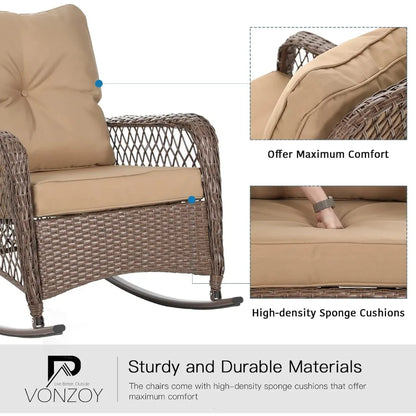New Patio Furniture Set - 3 Pieces Wicker Rocking Bistro Set with Thick Cushions