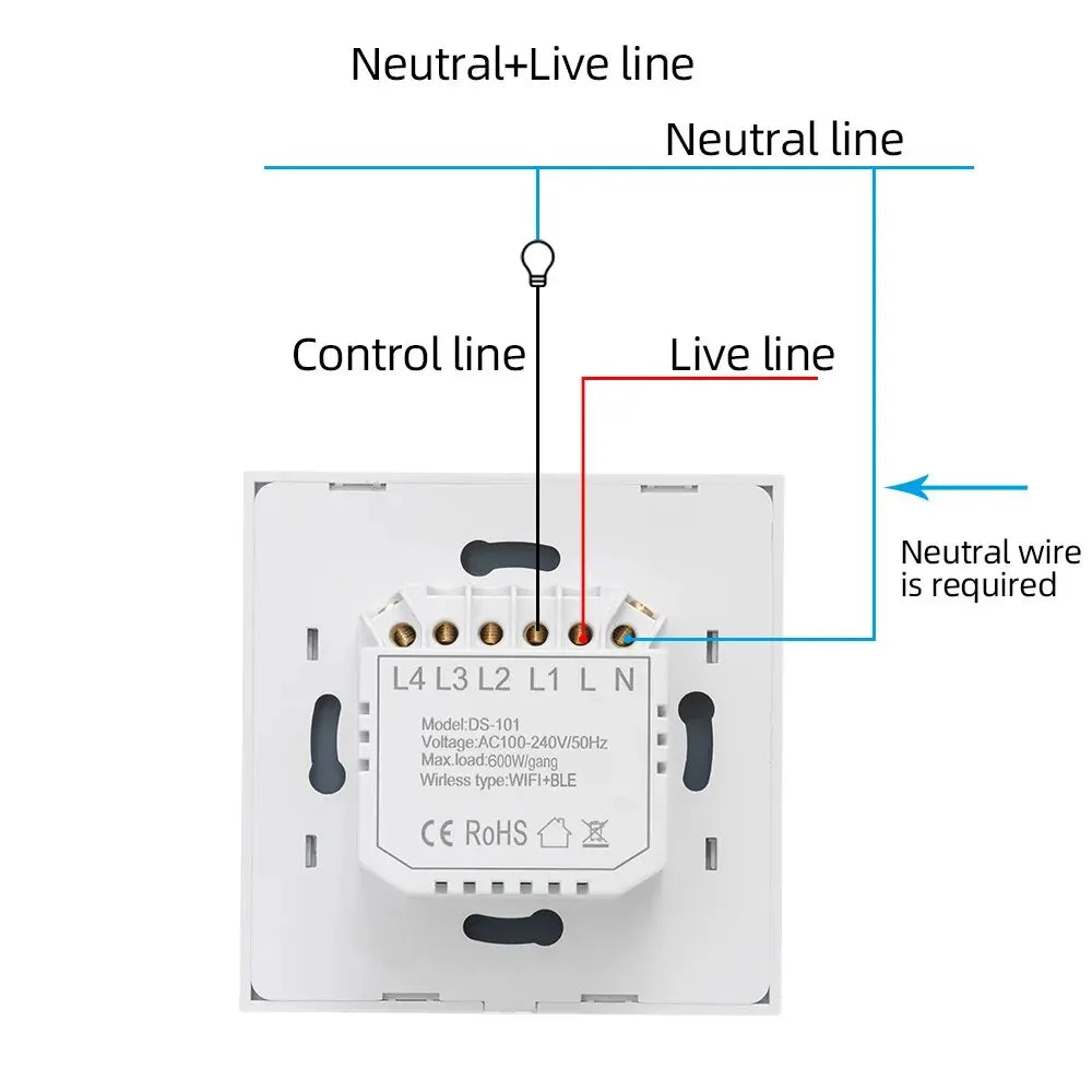 WiFi Smart Switch EU Light Wall Touch Switch Need Neutral Wire Tuya Smart Life Work with Alexa Google Home