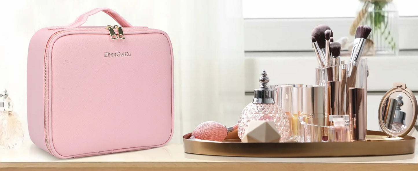 Portable Makeup Train Case with LED Mirror