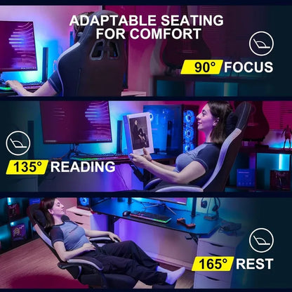 Gaming Chair with Footrest Fabric Office Chair Pocket Spring Cushion and Linkage Armrests, High Back Ergonomic Computer Chair
