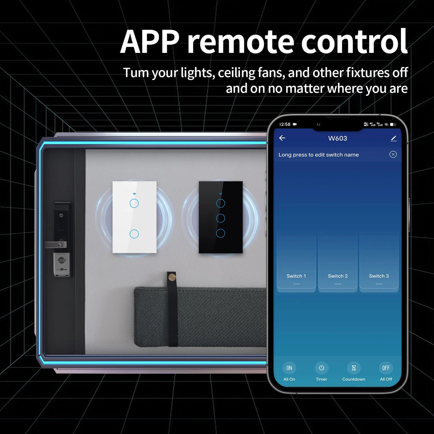 Smart WiFi & Bluetooth Wall Switch - Touch Sensor LED Light Switches
