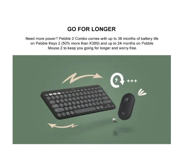 Logitech Pebble 2 Combo – Wireless Keyboard & Mouse Set, Quiet Typing, Multi-Device Support for Home & Office