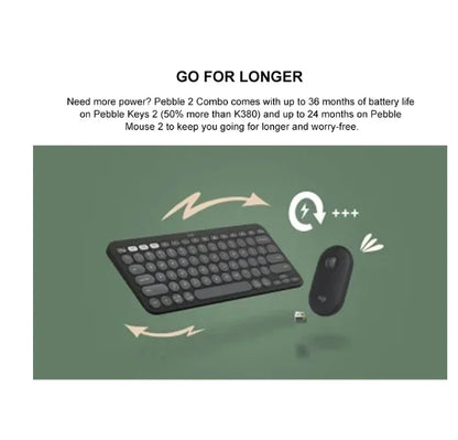 Logitech Pebble 2 Combo – Wireless Keyboard & Mouse Set, Quiet Typing, Multi-Device Support for Home & Office