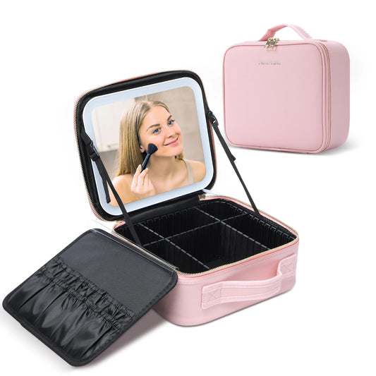 Portable Makeup Train Case with LED Mirror