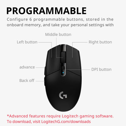 Logitech G304 Wireless Gaming Mouse – 6 Programmable Buttons, HERO Sensor, 12000 DPI, Ergonomic USB Optical Mouse