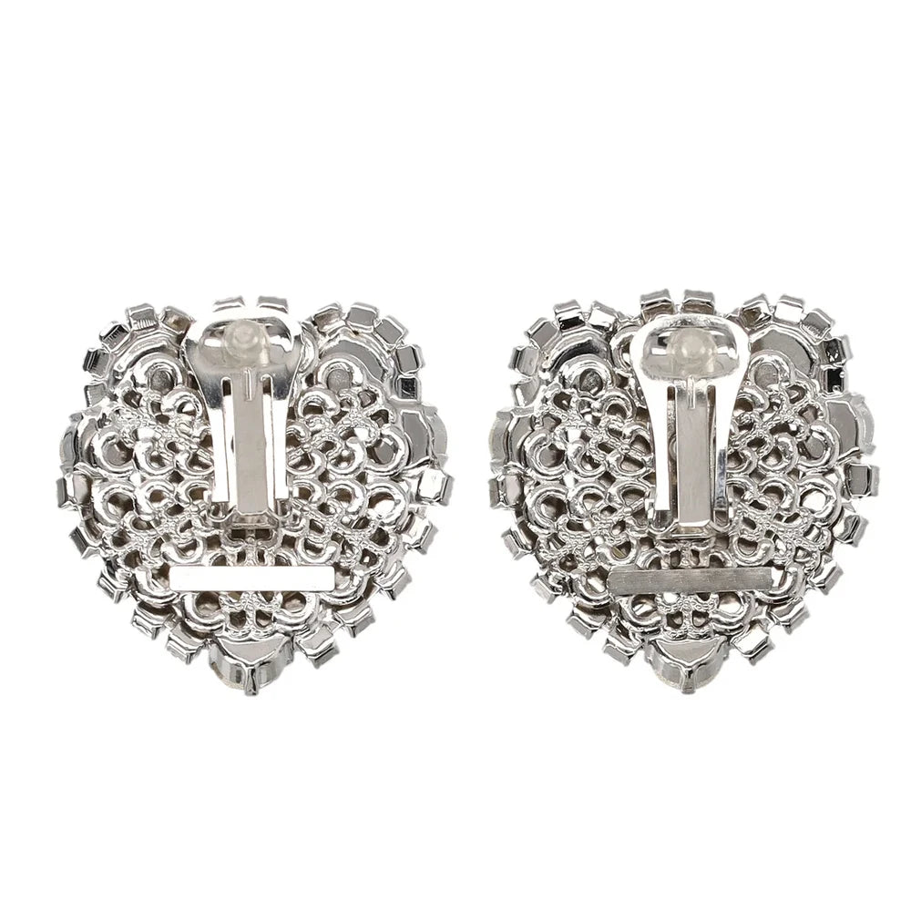 Crystal & Pearl Heart Stud Clip-on Earrings