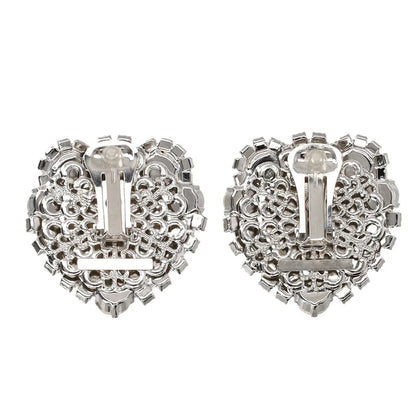 Crystal & Pearl Heart Stud Clip-on Earrings