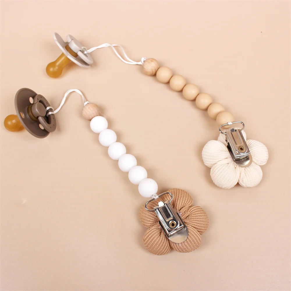 Flower Baby Silicone Bead Pacifier Clip Chain - BPA-Free Teething Toy and Soother Holder