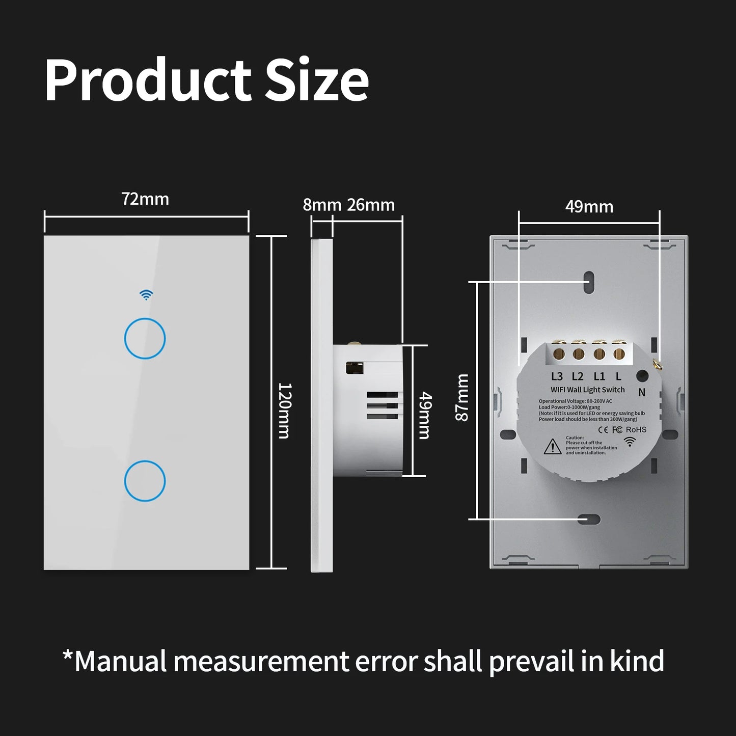 Smart WiFi & Bluetooth Wall Switch - Touch Sensor LED Light Switches