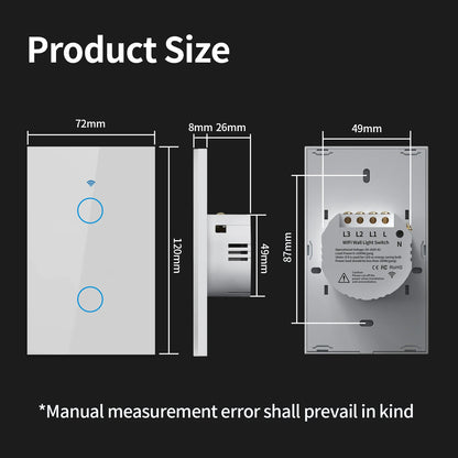 Smart WiFi & Bluetooth Wall Switch - Touch Sensor LED Light Switches