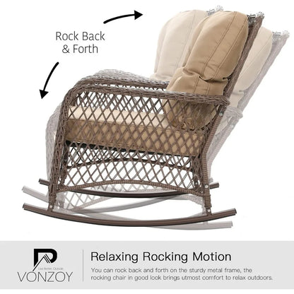 New Patio Furniture Set - 3 Pieces Wicker Rocking Bistro Set with Thick Cushions
