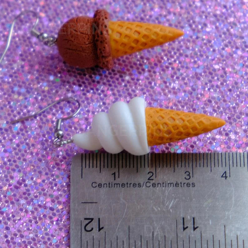 Vanilla & Chocolate Ice Cream Cone Earrings