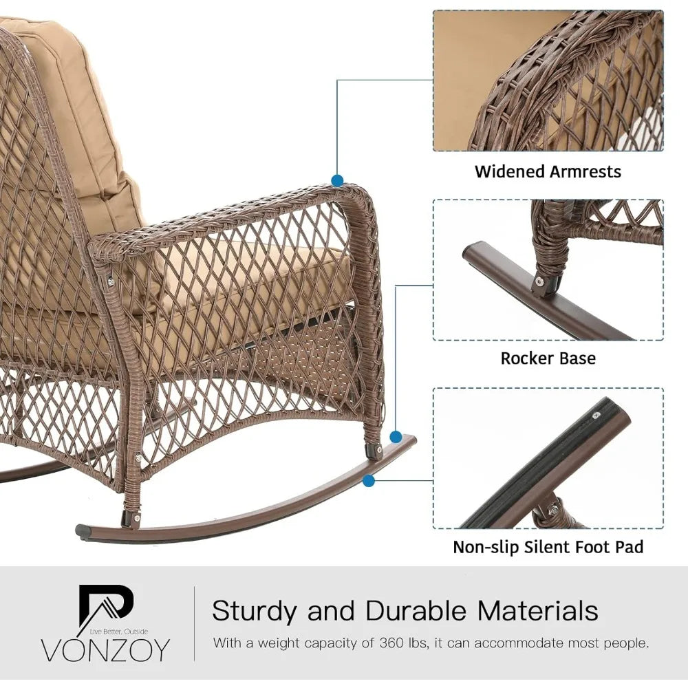 New Patio Furniture Set - 3 Pieces Wicker Rocking Bistro Set with Thick Cushions