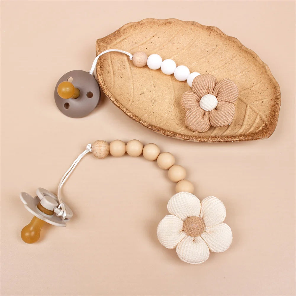Flower Baby Silicone Bead Pacifier Clip Chain - BPA-Free Teething Toy and Soother Holder