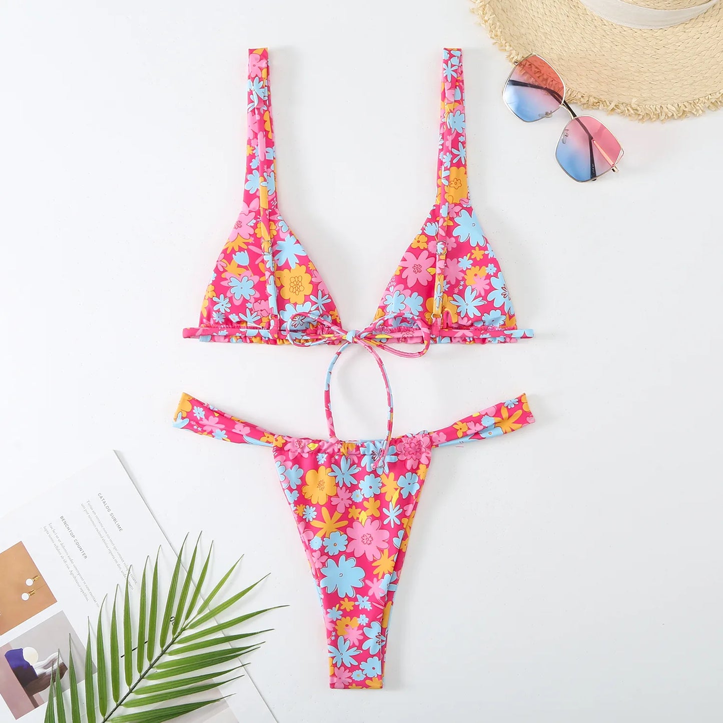 Lovely Flower Print Bikini Set Women 2024 - Low Waist 2-Piece Swimsuit