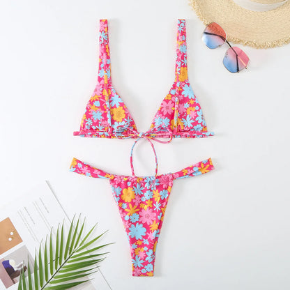 Lovely Flower Print Bikini Set Women 2024 - Low Waist 2-Piece Swimsuit