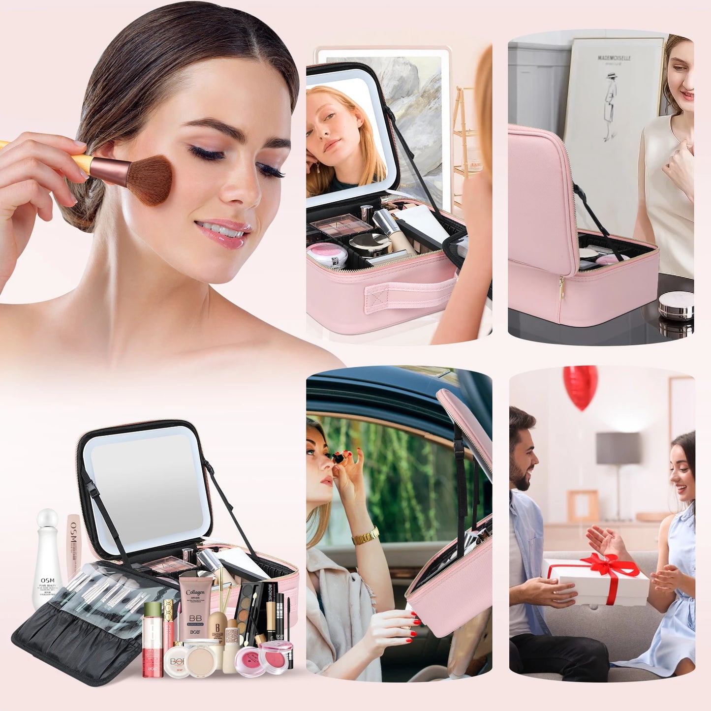 Portable Makeup Train Case with LED Mirror