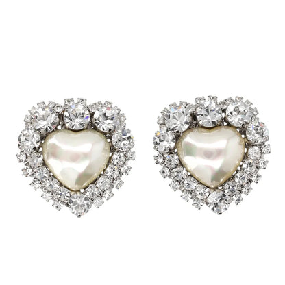 Crystal & Pearl Heart Stud Clip-on Earrings